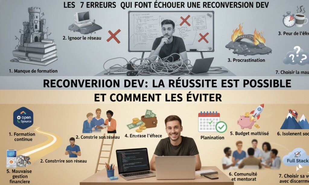 Les 7 erreurs qui font échouer une reconversion dev (et comment les éviter)